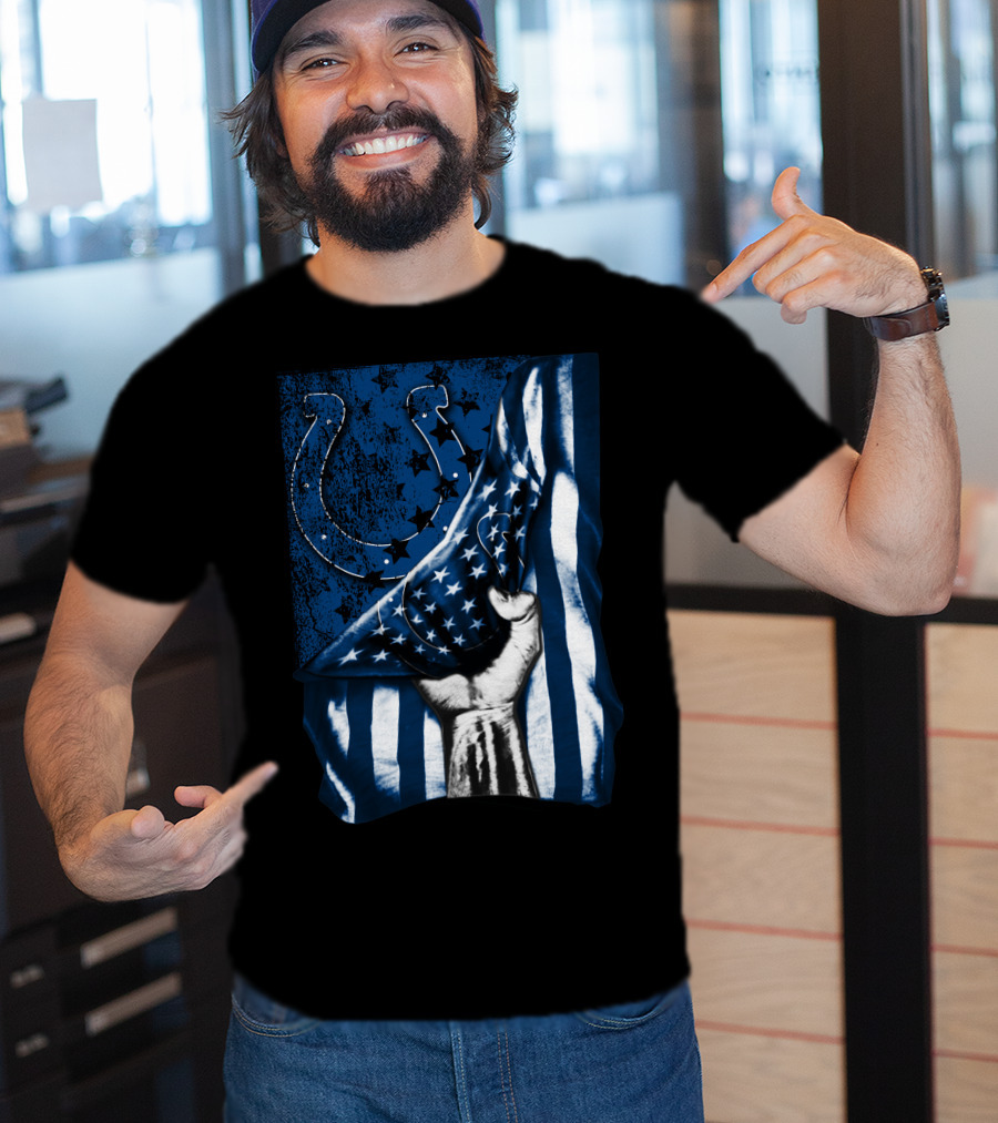 Indianapolis Colts Horseshoe American Flag Hand T-Shirt