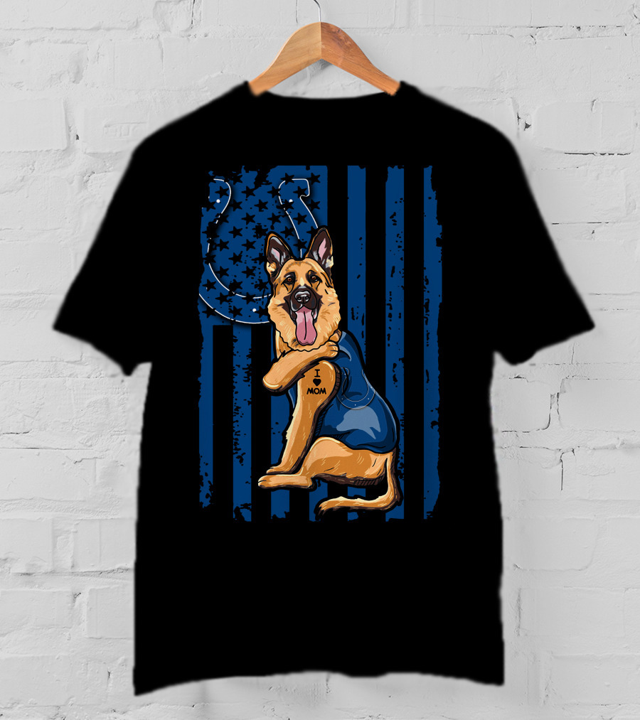 German Shepherd Colts Flag Tattoo I Love Mom T-Shirt