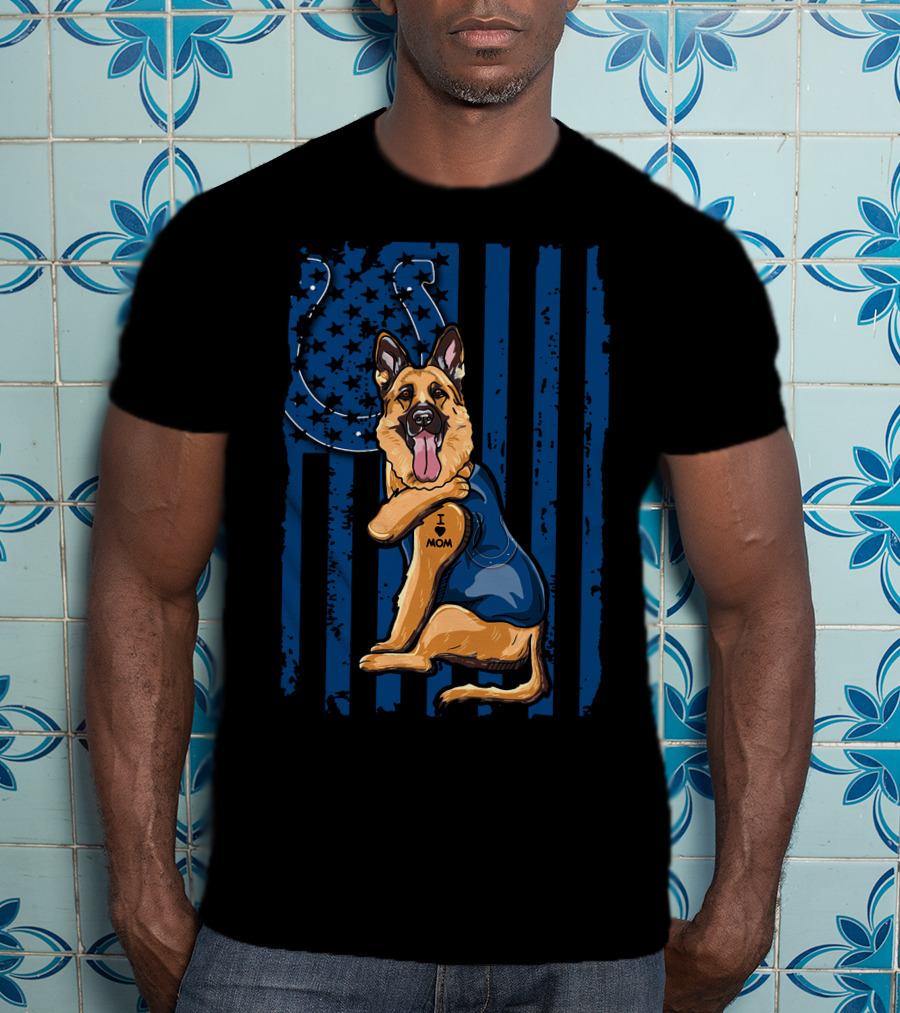 German Shepherd Colts Flag Tattoo I Love Mom T-Shirt