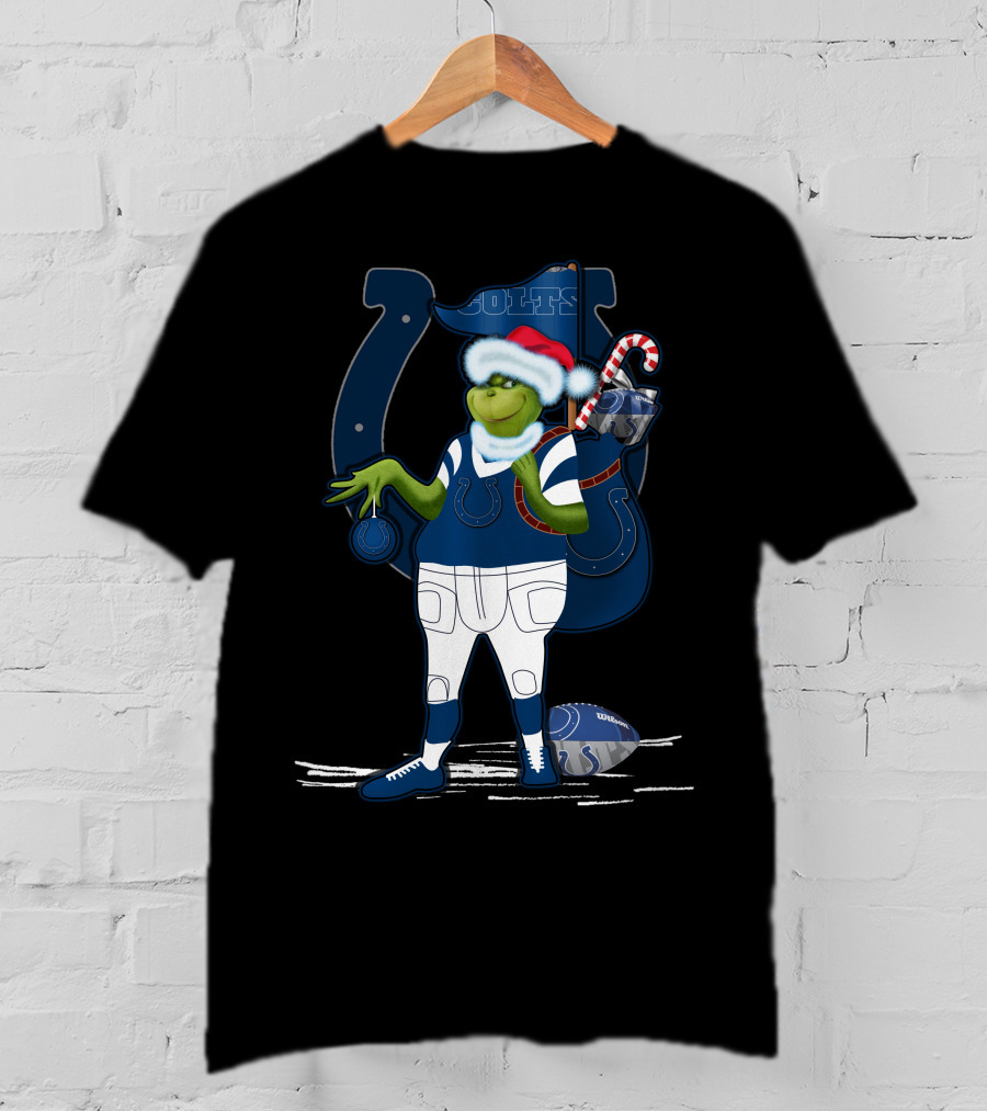 Grinchxmas Indianapolis Colts Santa Hat Candy Cane Football T-Shirt