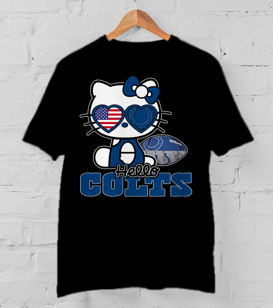 Hellokitty Colts Heart Glasses Football USA Flag T-Shirt