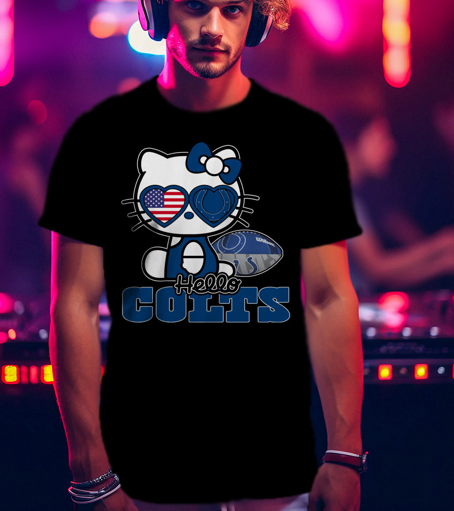 Hellokitty Colts Heart Glasses Football USA Flag T-Shirt