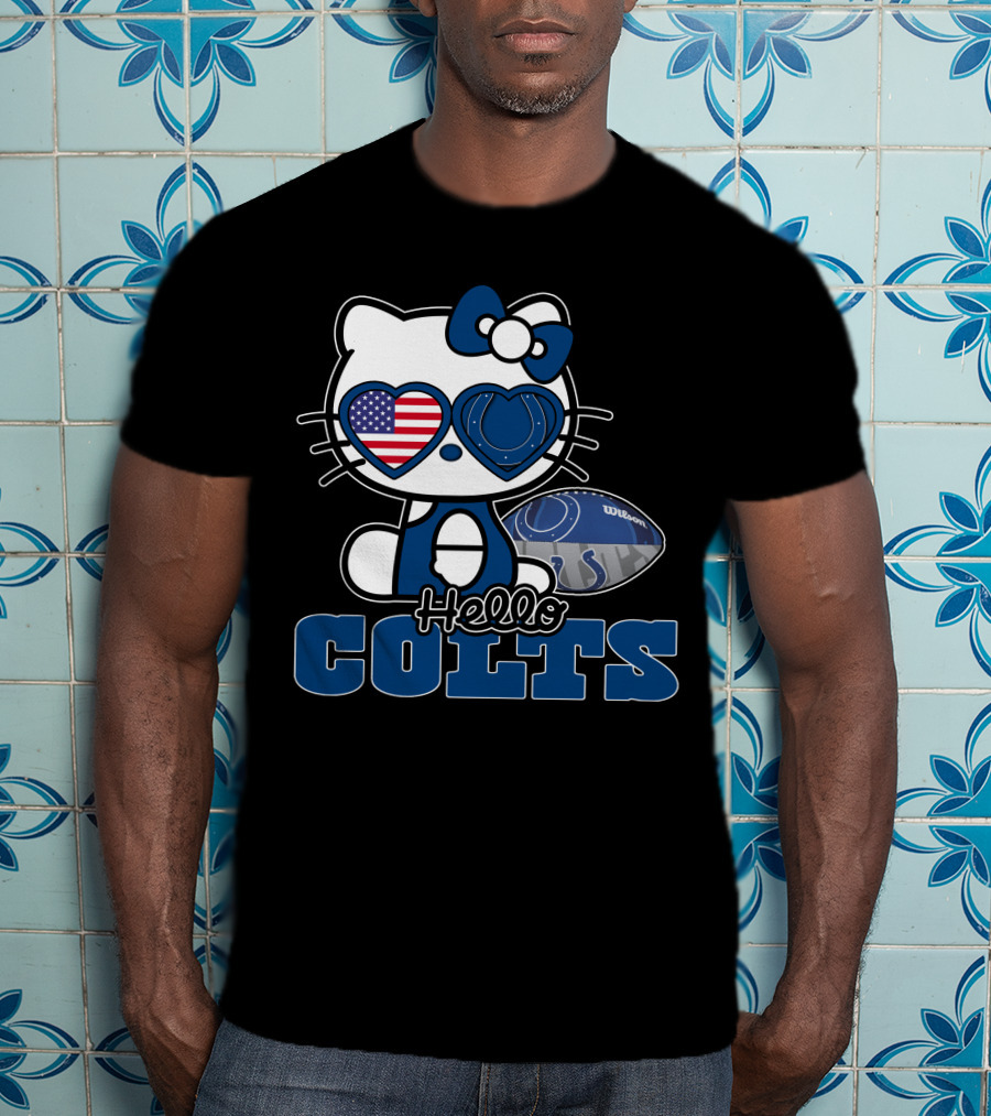 Hellokitty Colts Heart Glasses Football USA Flag T-Shirt