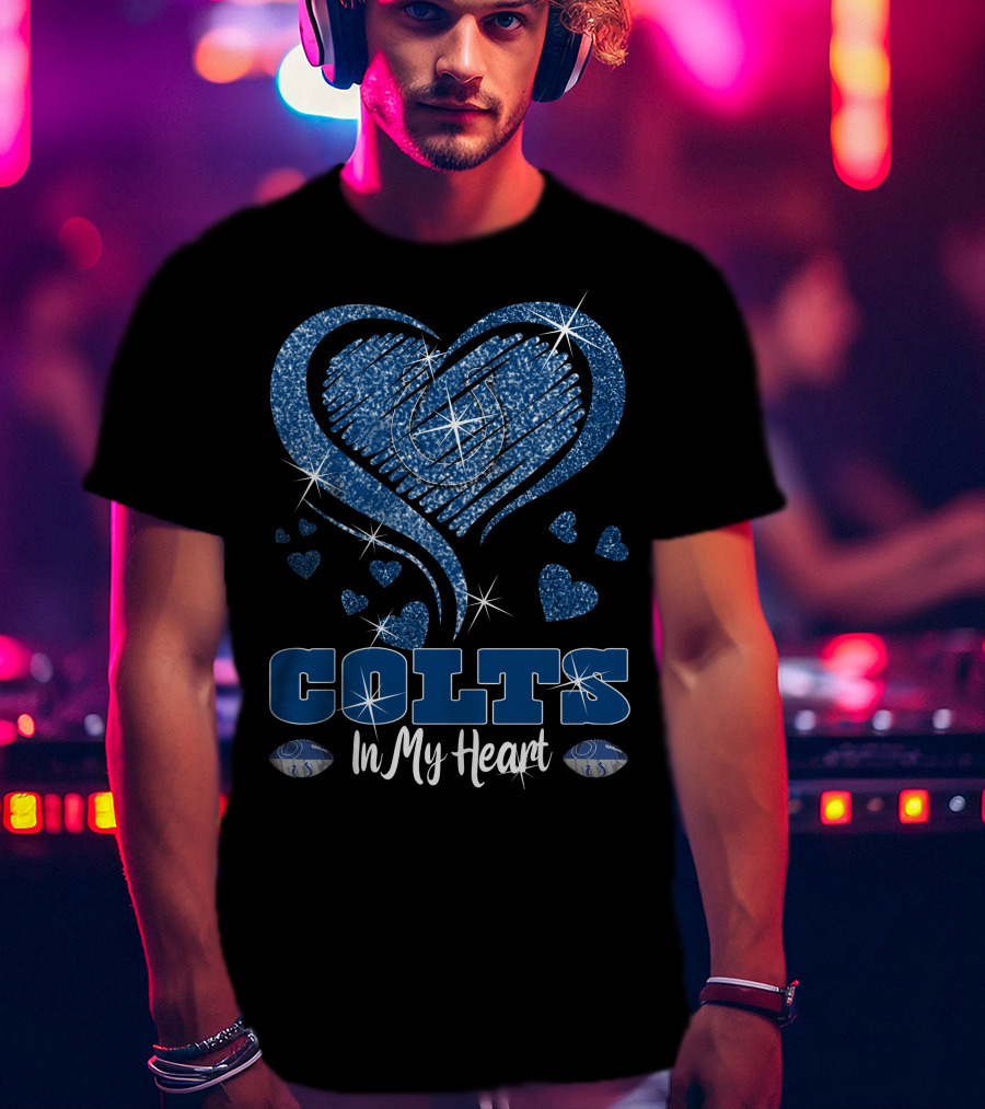 Colts In My Heart Indianapolis Logo Blue Hearts Sparkle T-Shirt