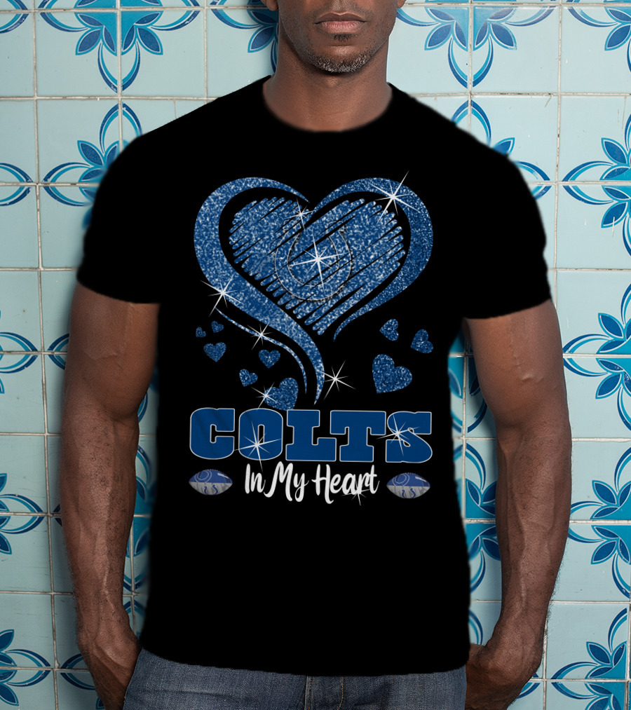 Colts In My Heart Indianapolis Logo Blue Hearts Sparkle T-Shirt