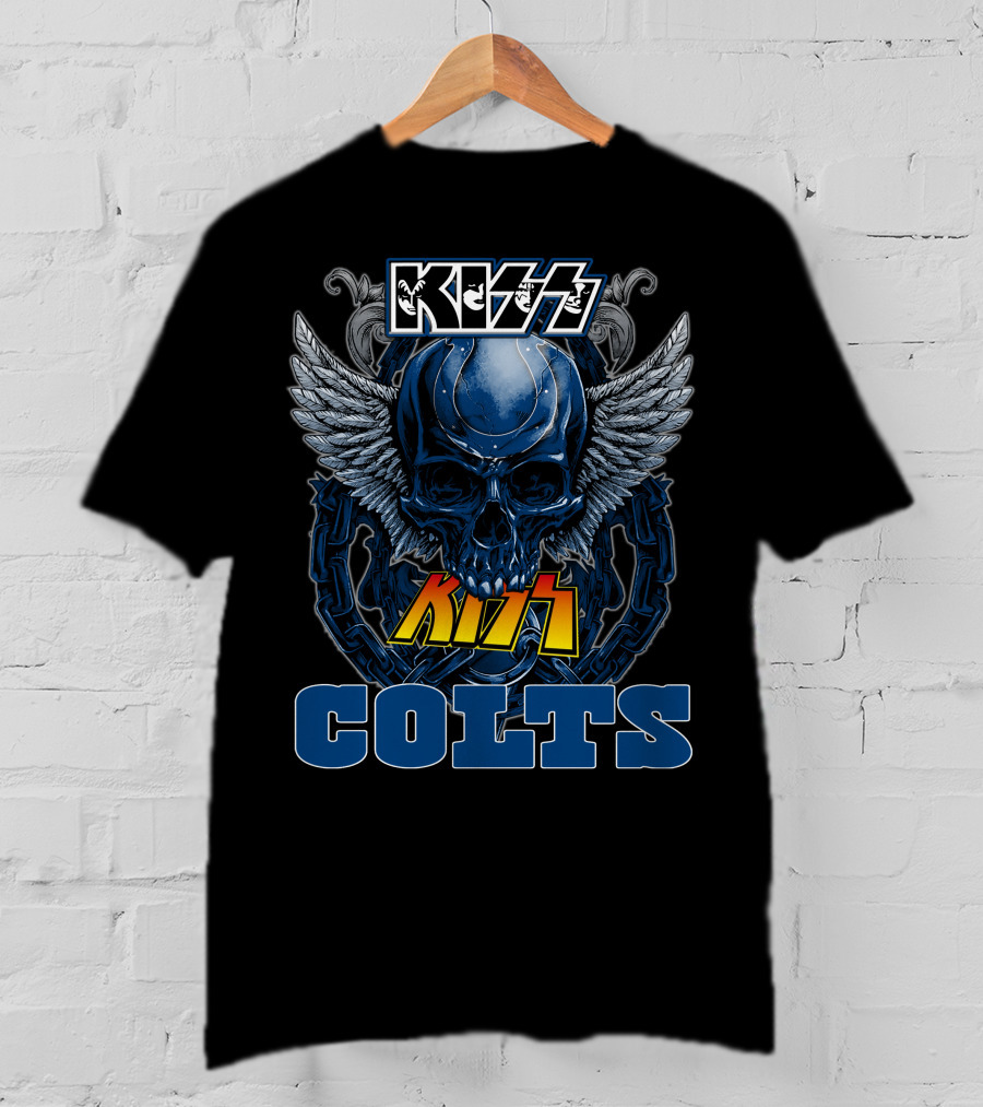 Kiss COLTS Skull Winged Design Indianapolis Colts T-Shirt