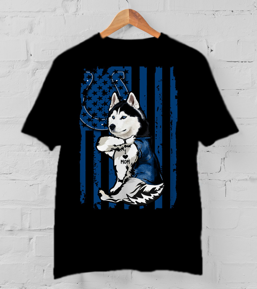 Siberian Husky Mom Colts American Flag T-Shirt