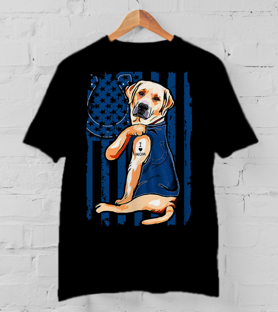 Labrador Retriever With Indianapolis Colts Horseshoe And I Love Mom Tattoo T-Shirt