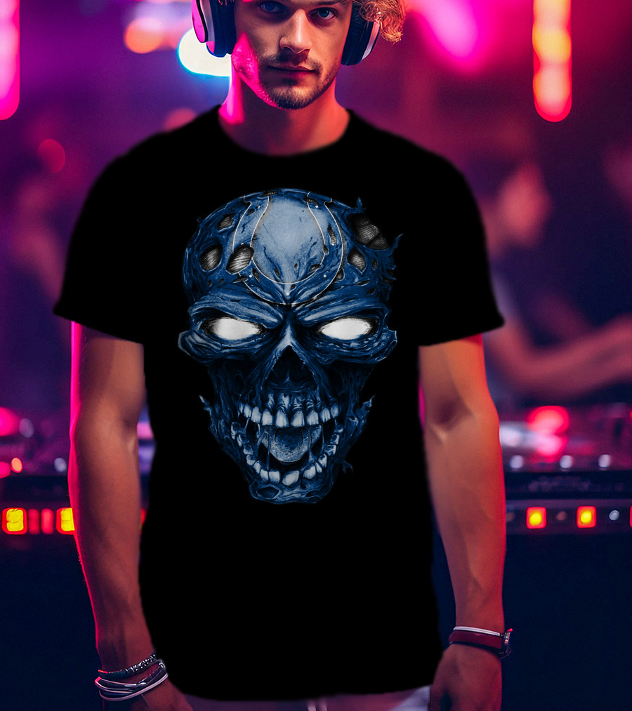 Skull Indianapolis Colts Blue Intense Face T-Shirt