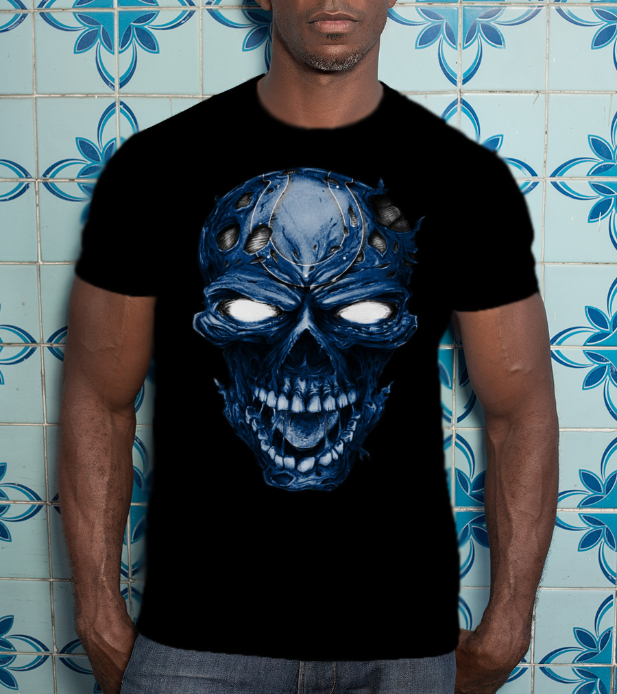 Skull Indianapolis Colts Blue Intense Face T-Shirt