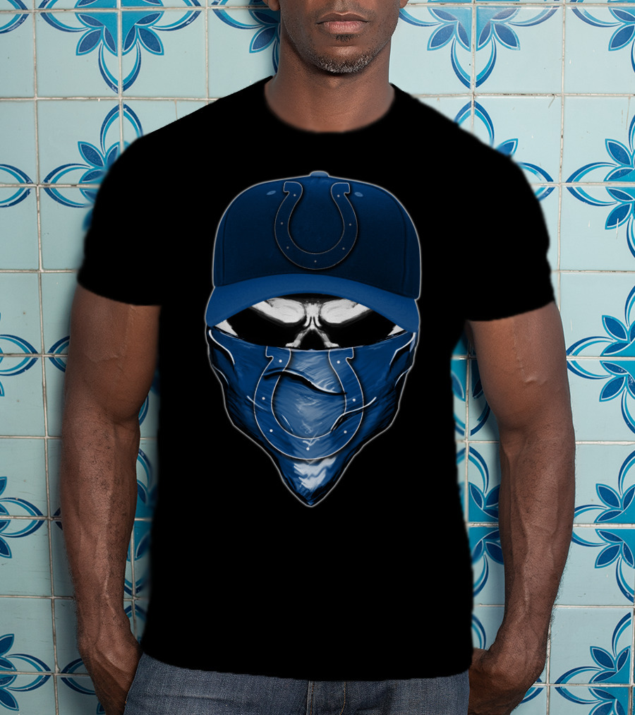 Skull With Indianapolis Colts Cap And Bandana T-Shirt
