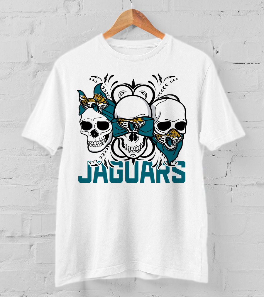 Jacksonville Jaguars Three Skull Teal Bandana T-Shirt