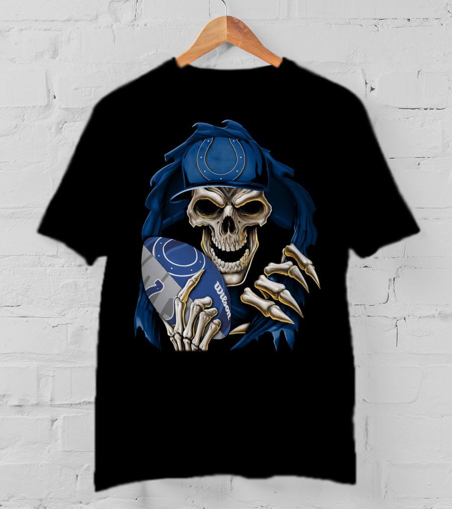 Skullbong Indianapolis Colts Skeleton Football Fan Official Wilson Ball T-Shirt