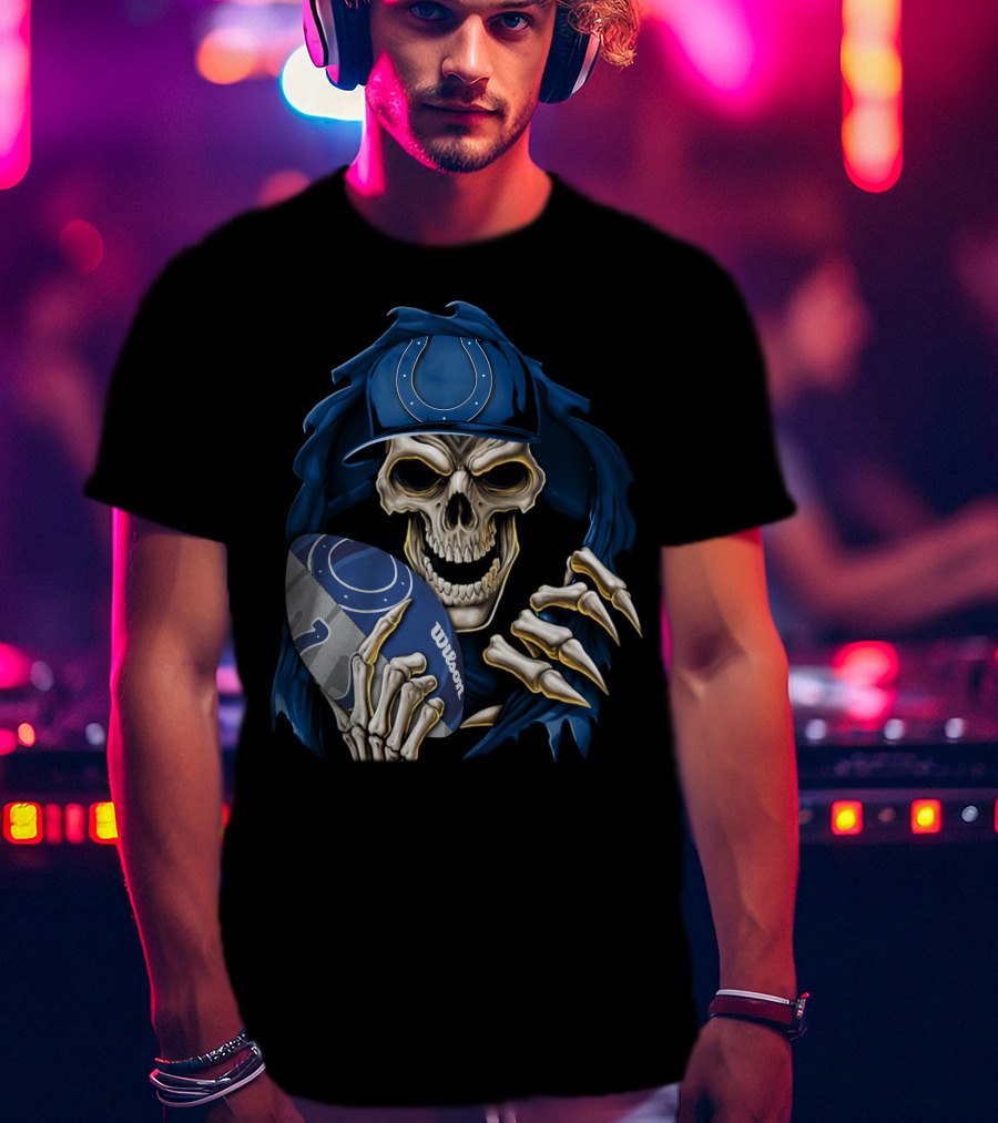 Skullbong Indianapolis Colts Skeleton Football Fan Official Wilson Ball T-Shirt
