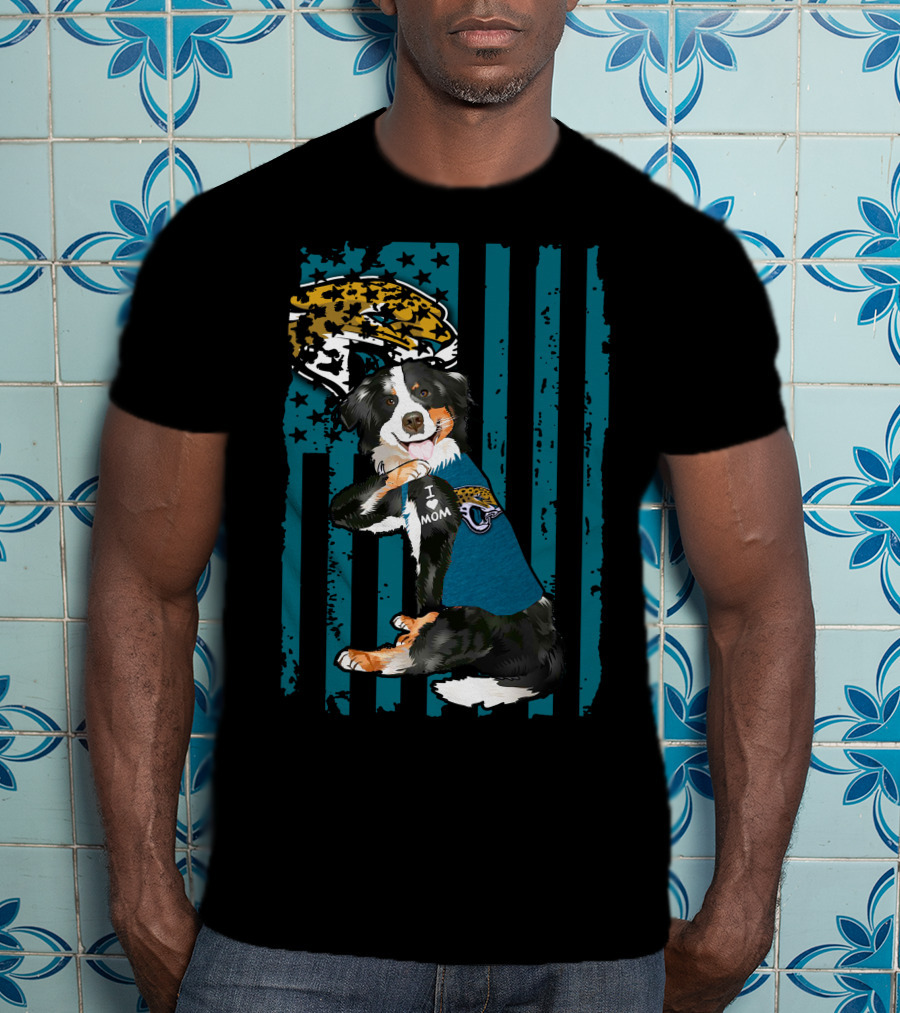 Border Collie I Mom Jacksonville Jaguars Flag T-Shirt