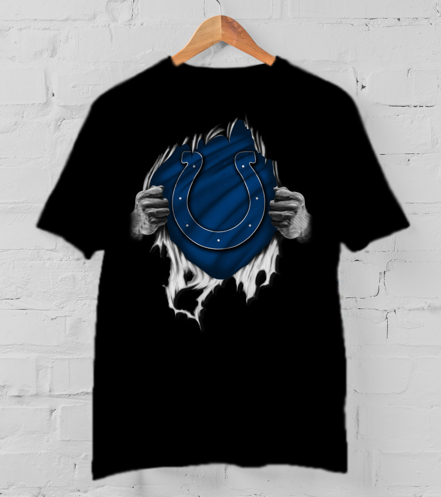 Ripped Indianapolis Colts Logo Blue And White T-Shirt
