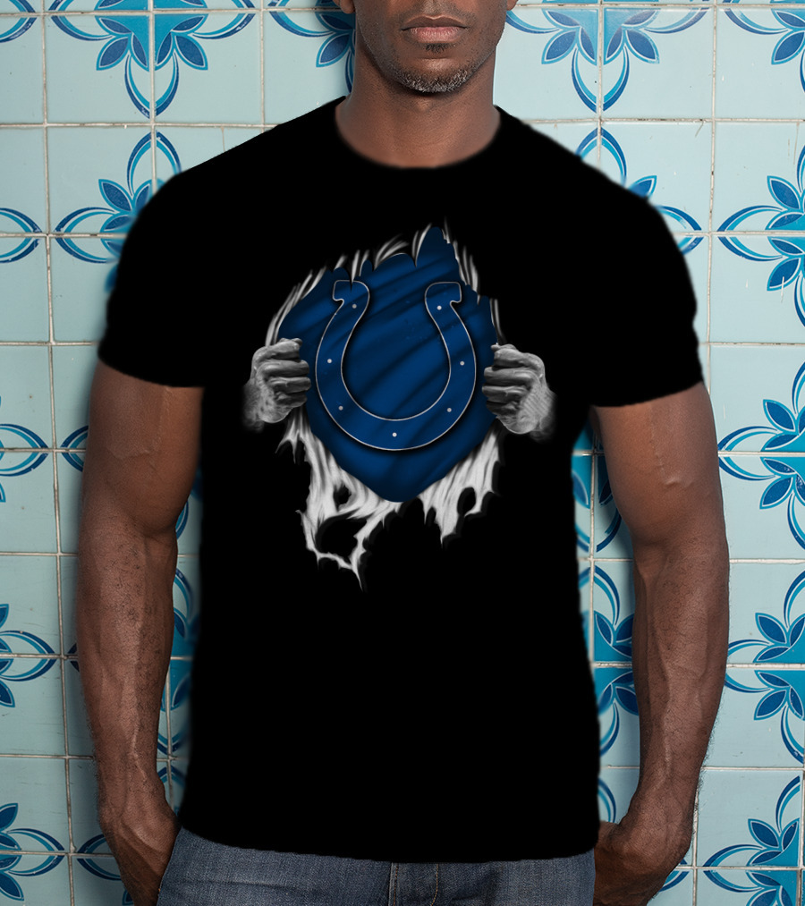 Ripped Indianapolis Colts Logo Blue And White T-Shirt