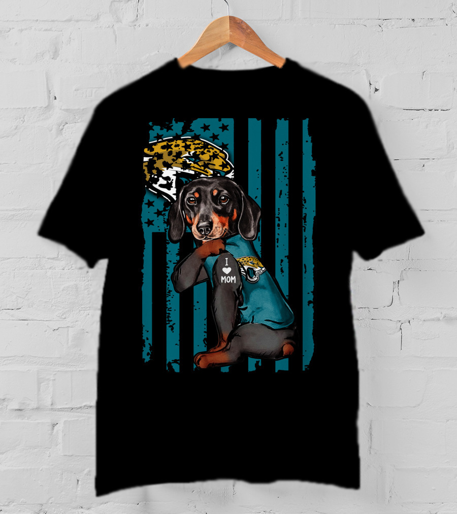 Dachshund I Love Mom Jacksonville Jaguars Helmet T-Shirt