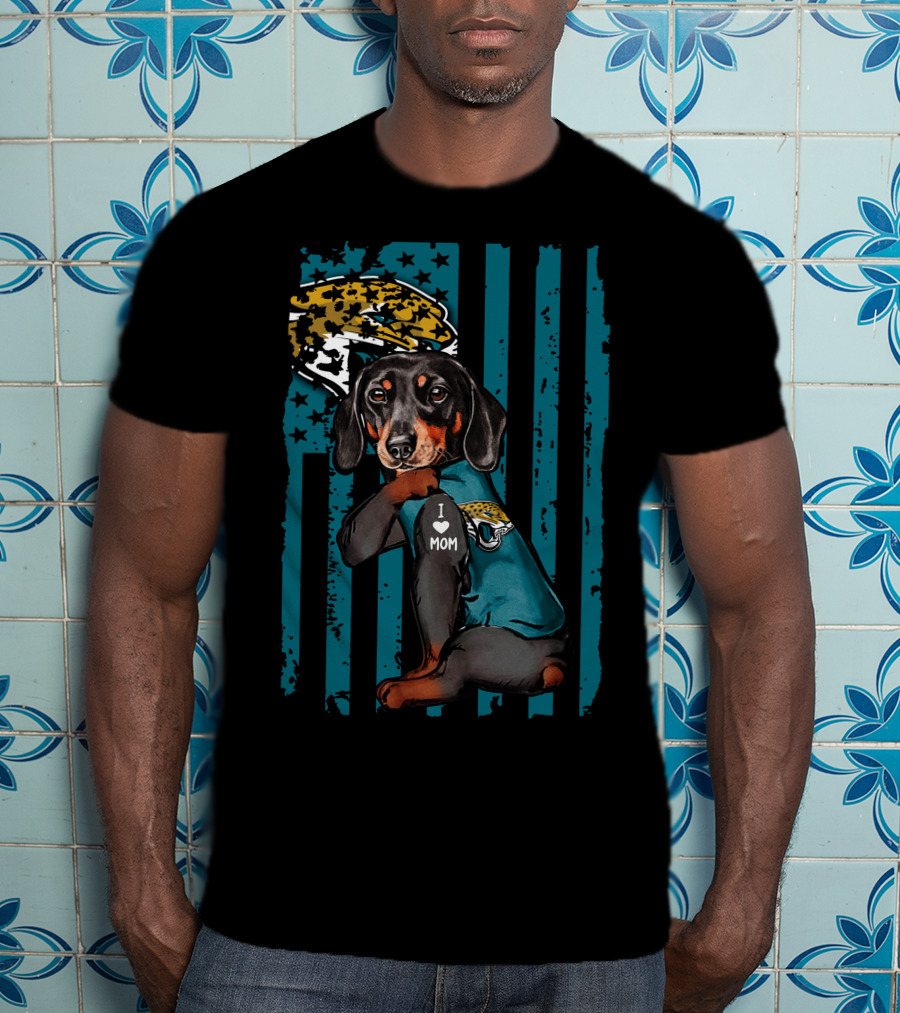 Dachshund I Love Mom Jacksonville Jaguars Helmet T-Shirt