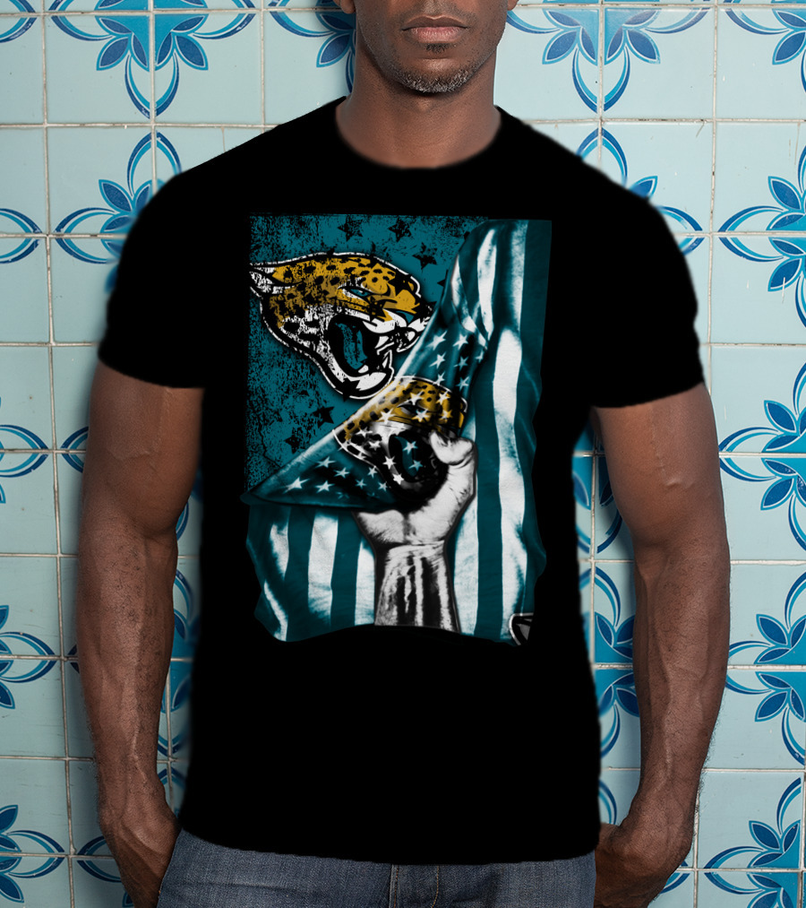 Jacksonville Jaguars Flag With Bold Jaguar Logo And Teal Stripes T-Shirt
