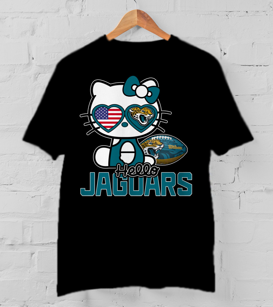 Hello Kitty Jacksonville Jaguars American Flag Football Wilson Ball T-Shirt