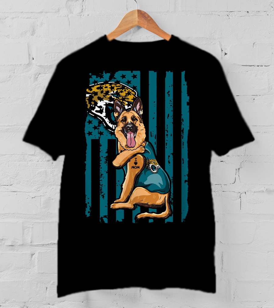 German Shepherd With Jacksonville Jaguars Tattoo And Flag Background T-Shirt