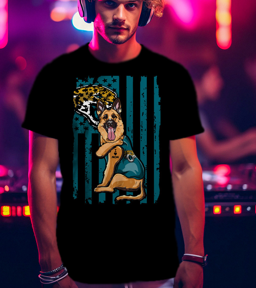 German Shepherd With Jacksonville Jaguars Tattoo And Flag Background T-Shirt