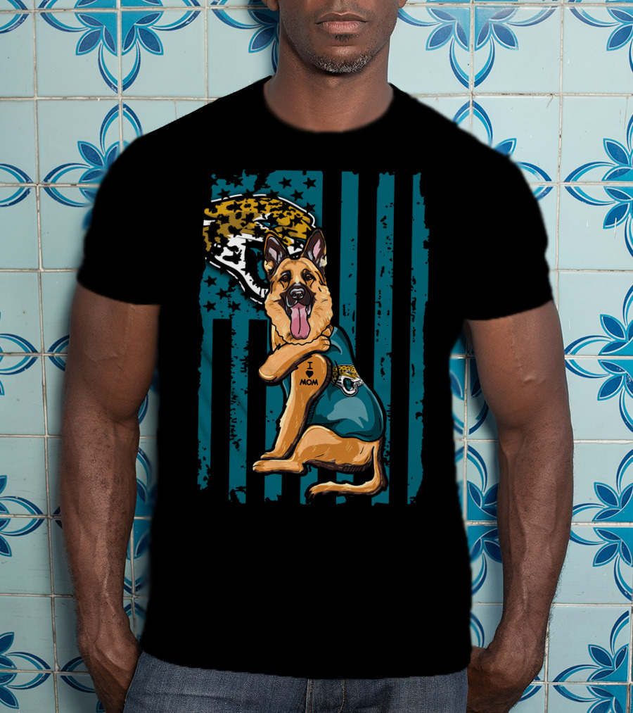 German Shepherd With Jacksonville Jaguars Tattoo And Flag Background T-Shirt