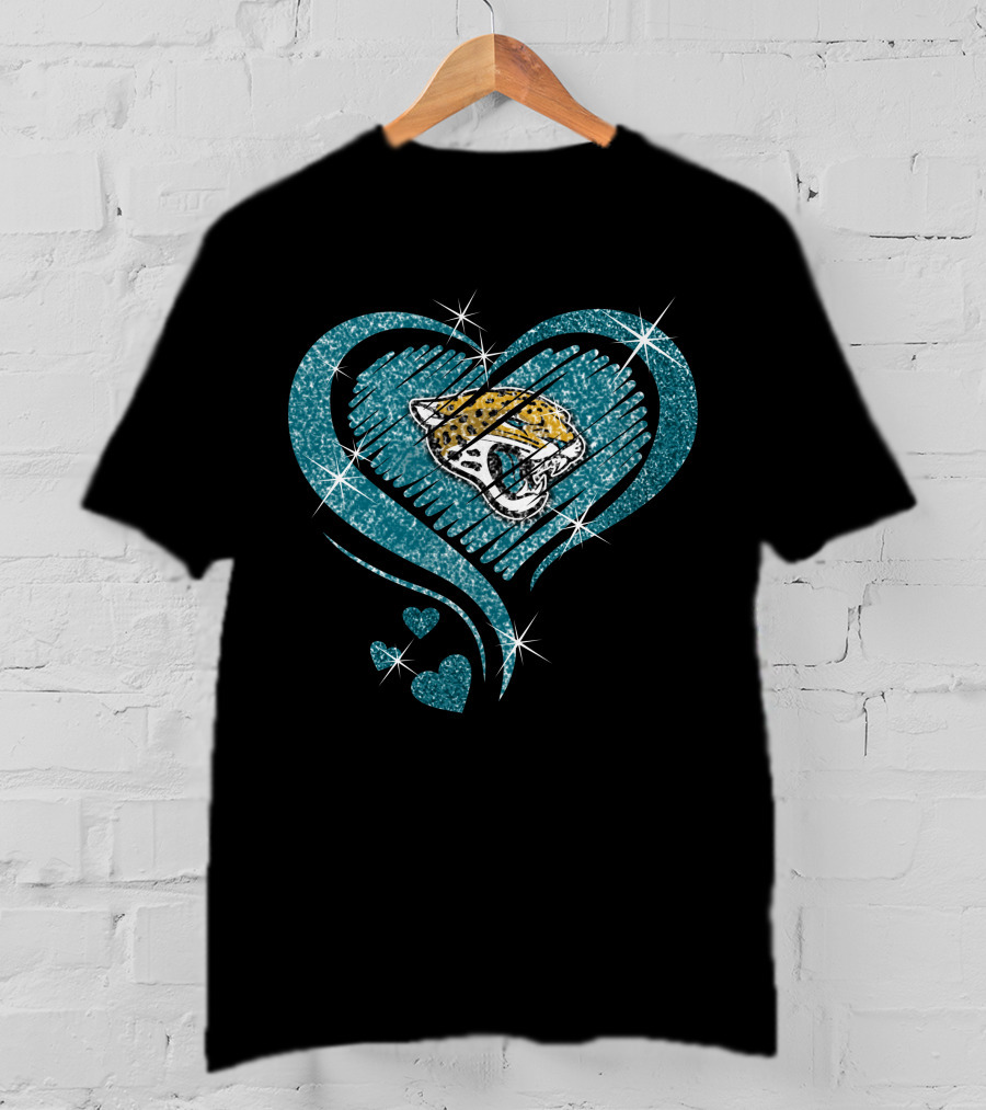 Heart Diamond Jaguars Teal Sparkle T-Shirt
