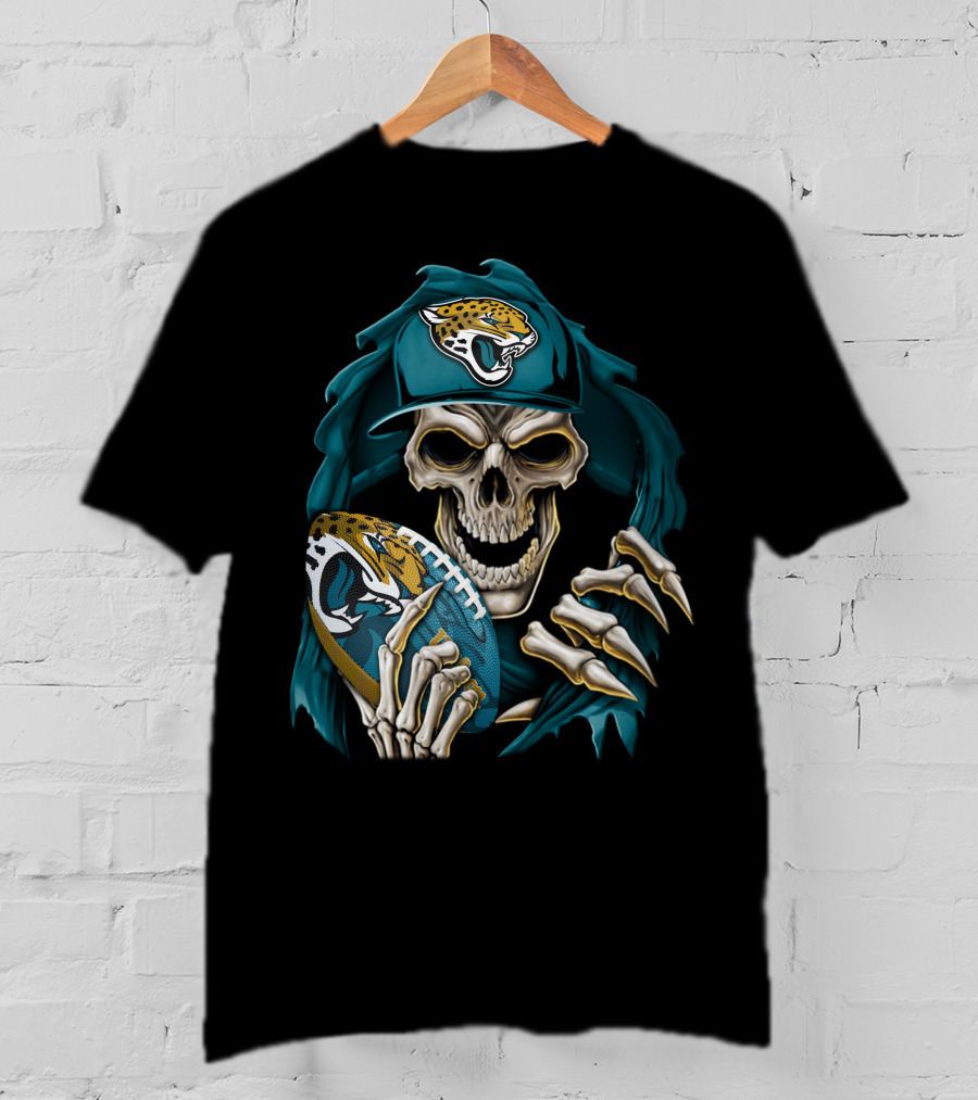 Skullbong Jacksonville Jaguars Skeleton With Football T-Shirt