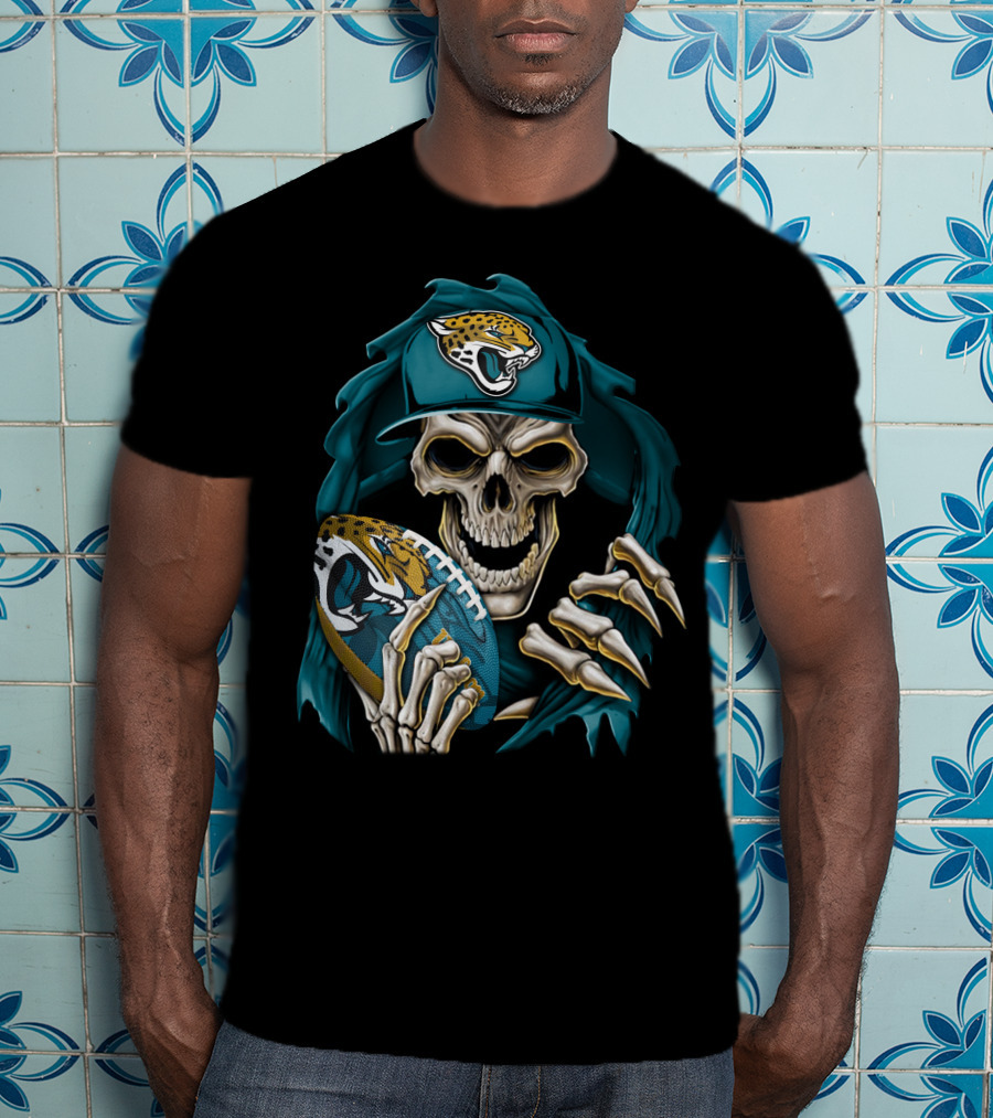 Skullbong Jacksonville Jaguars Skeleton With Football T-Shirt
