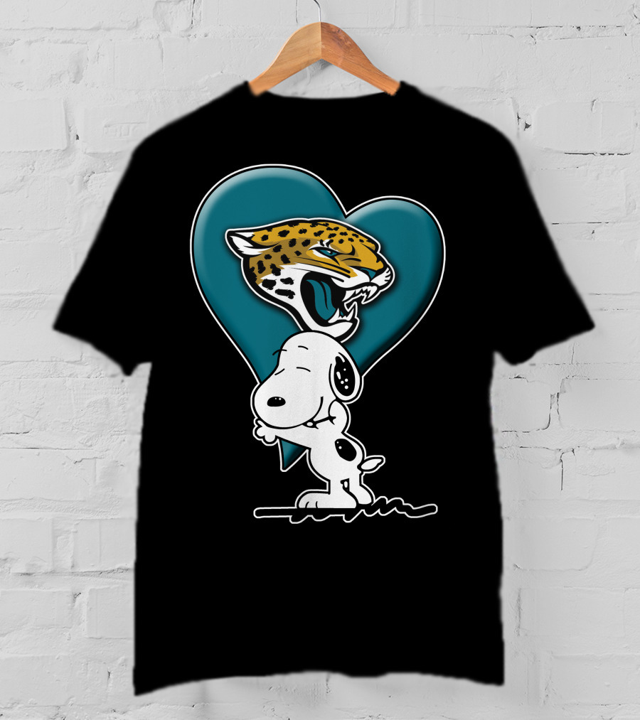 Snoopy Heart Embrace With Jacksonville Jaguars T-Shirt