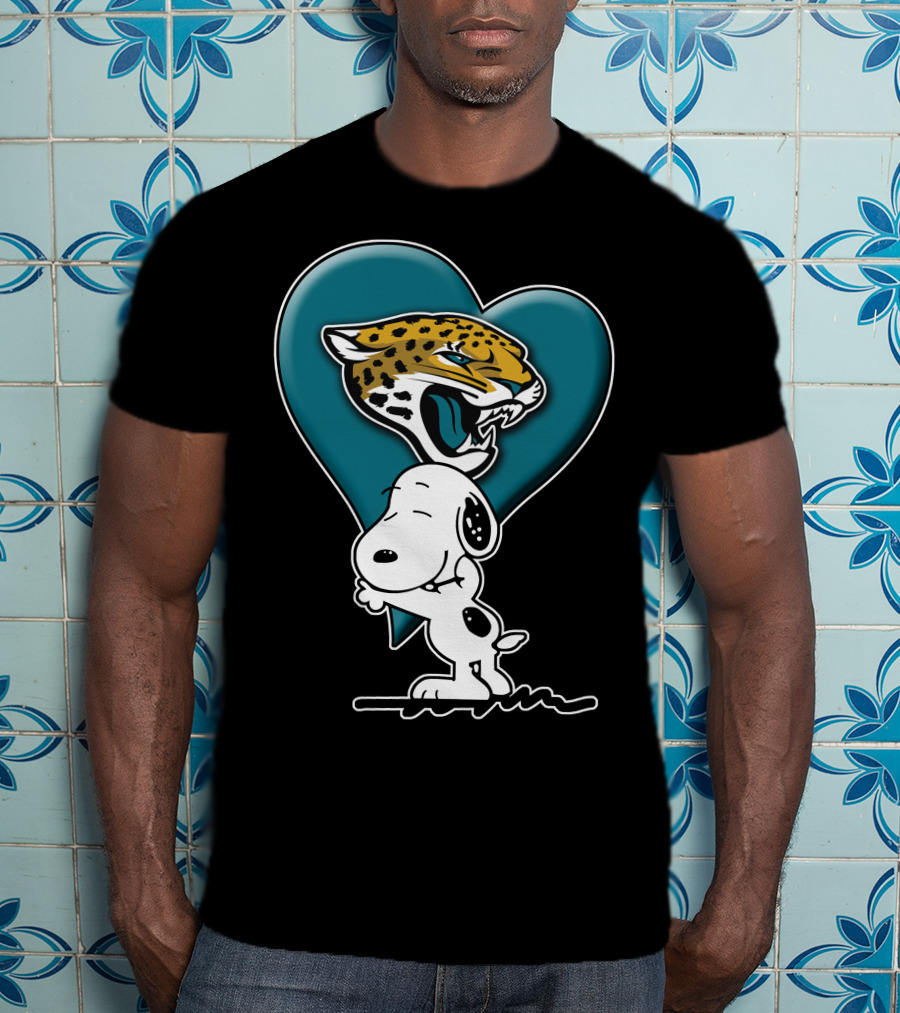 Snoopy Heart Embrace With Jacksonville Jaguars T-Shirt