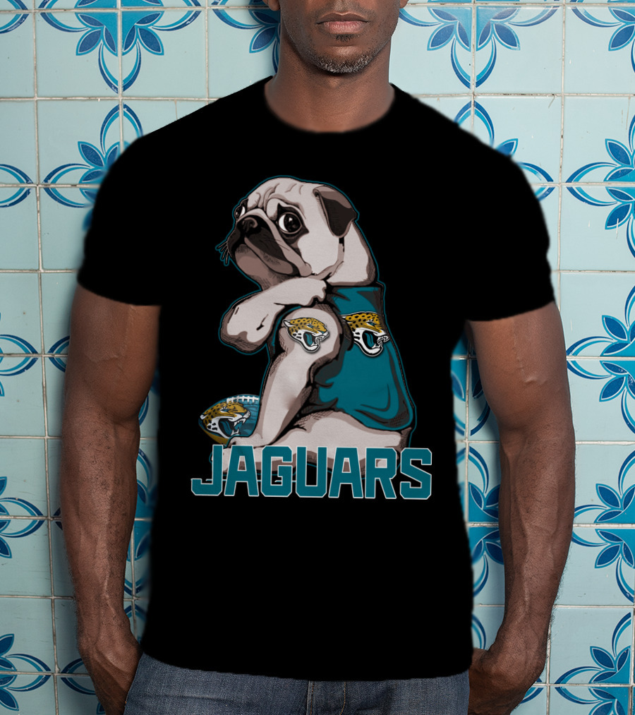 Jaguars Pug Wearing Jacksonville Logo Shirt With Team Football T-Shirt