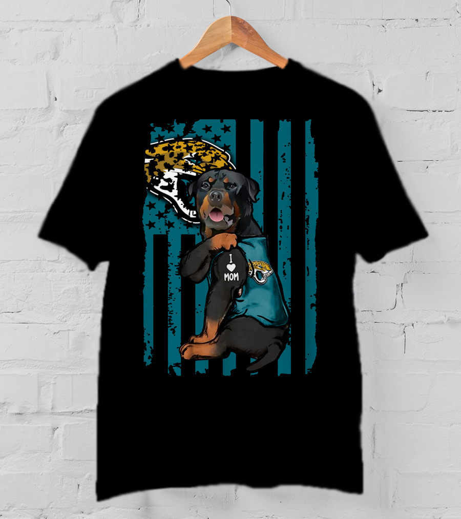 Rottweiler I Love Mom Jacksonville Jaguars Flag T-Shirt