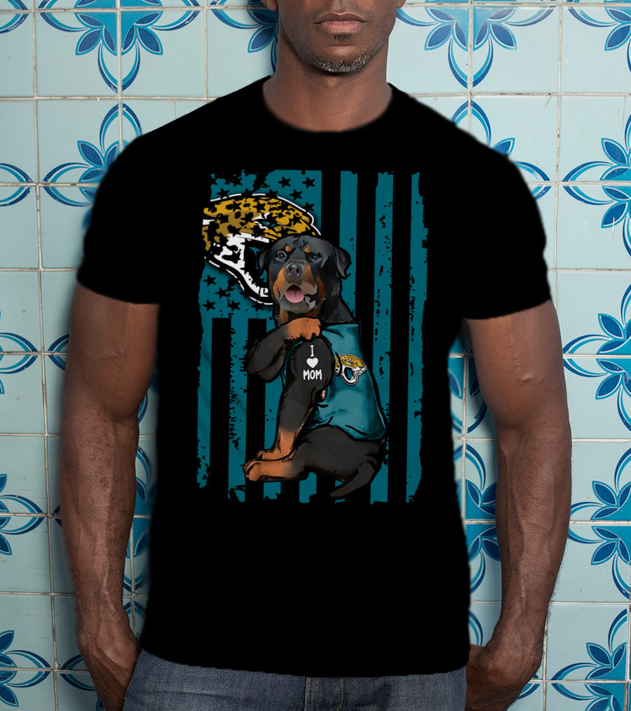 Rottweiler I Love Mom Jacksonville Jaguars Flag T-Shirt