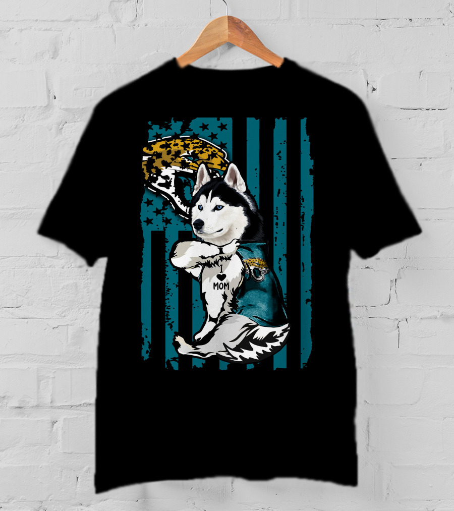 Siberian Husky Jacksonville Jaguars I Love Mom T-Shirt