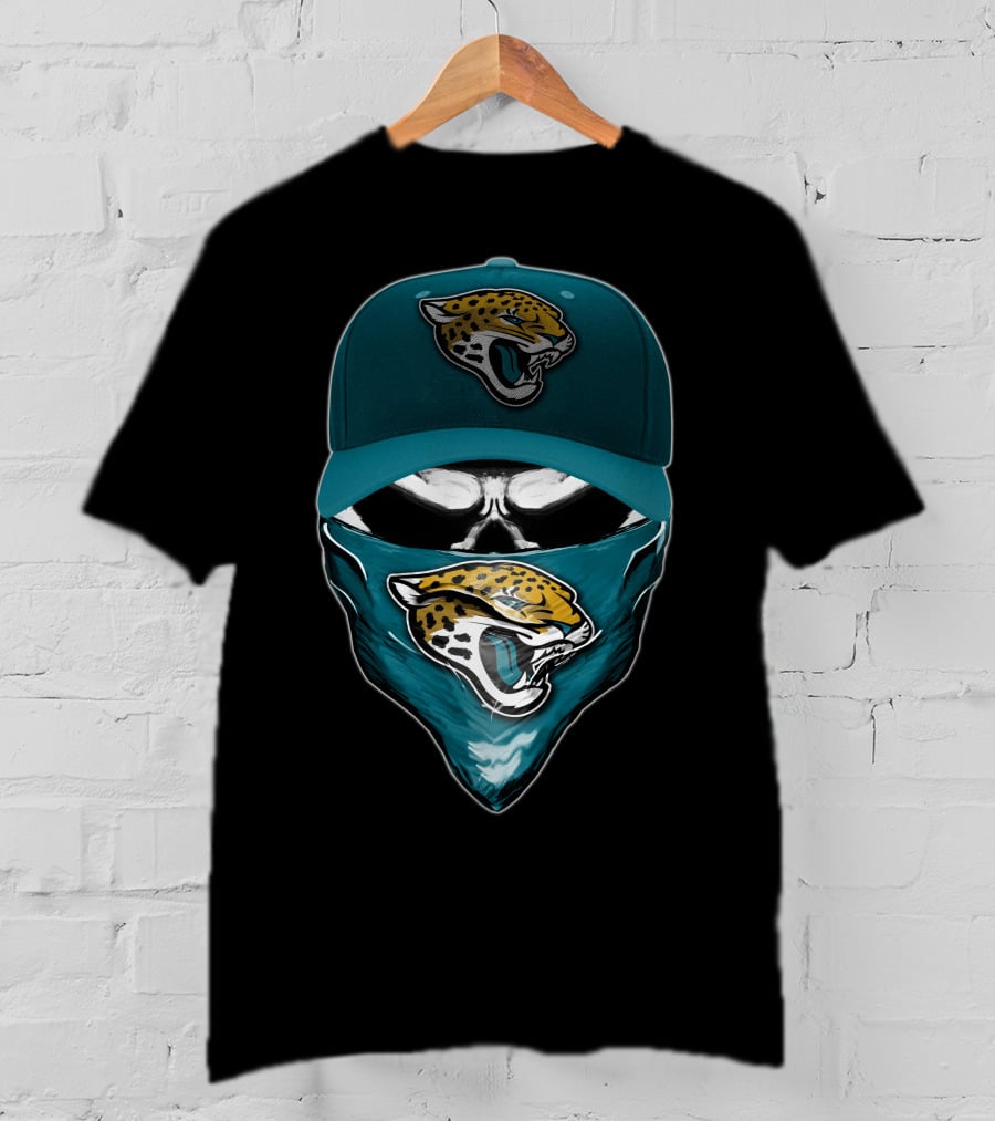 Skull With Jacksonville Jaguars Logo And Bandana T-Shirt