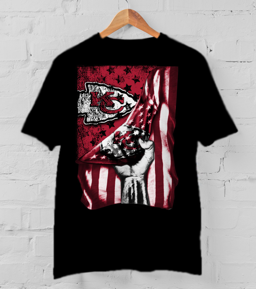 Kansas City Chiefs Flag And Stars Design With Fist T-Shirt