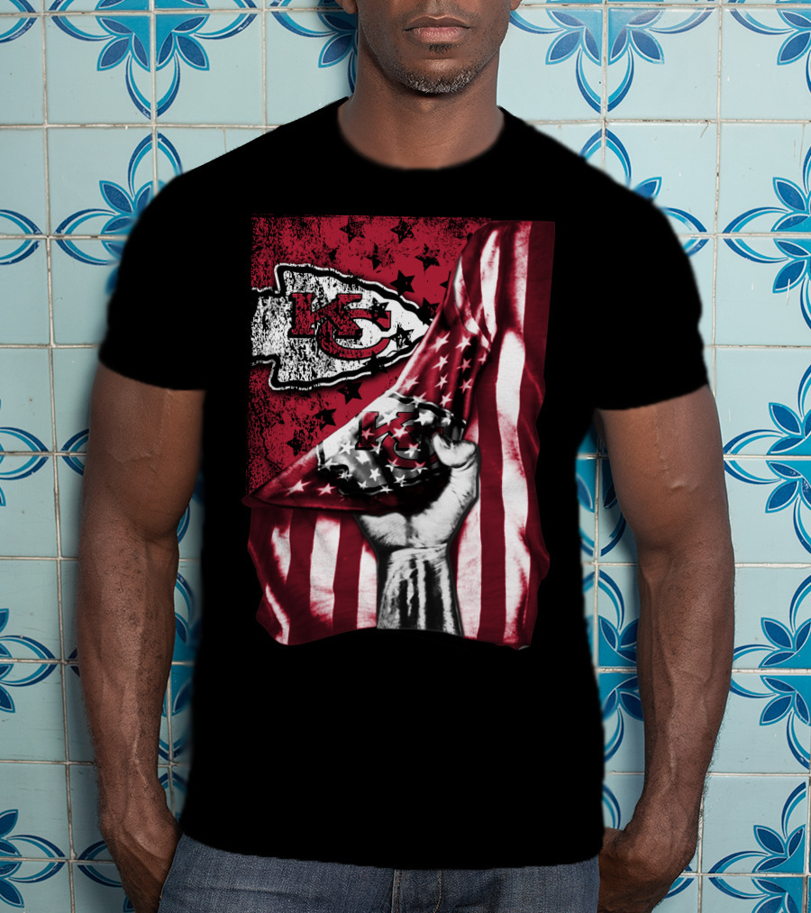 Kansas City Chiefs Flag And Stars Design With Fist T-Shirt