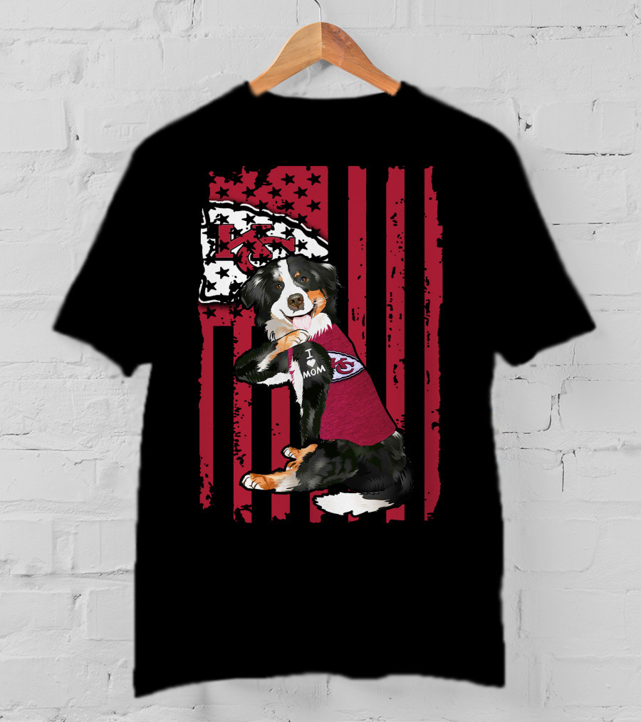 Border Collie I Mom Kansas City Chiefs Fan Flag T-Shirt