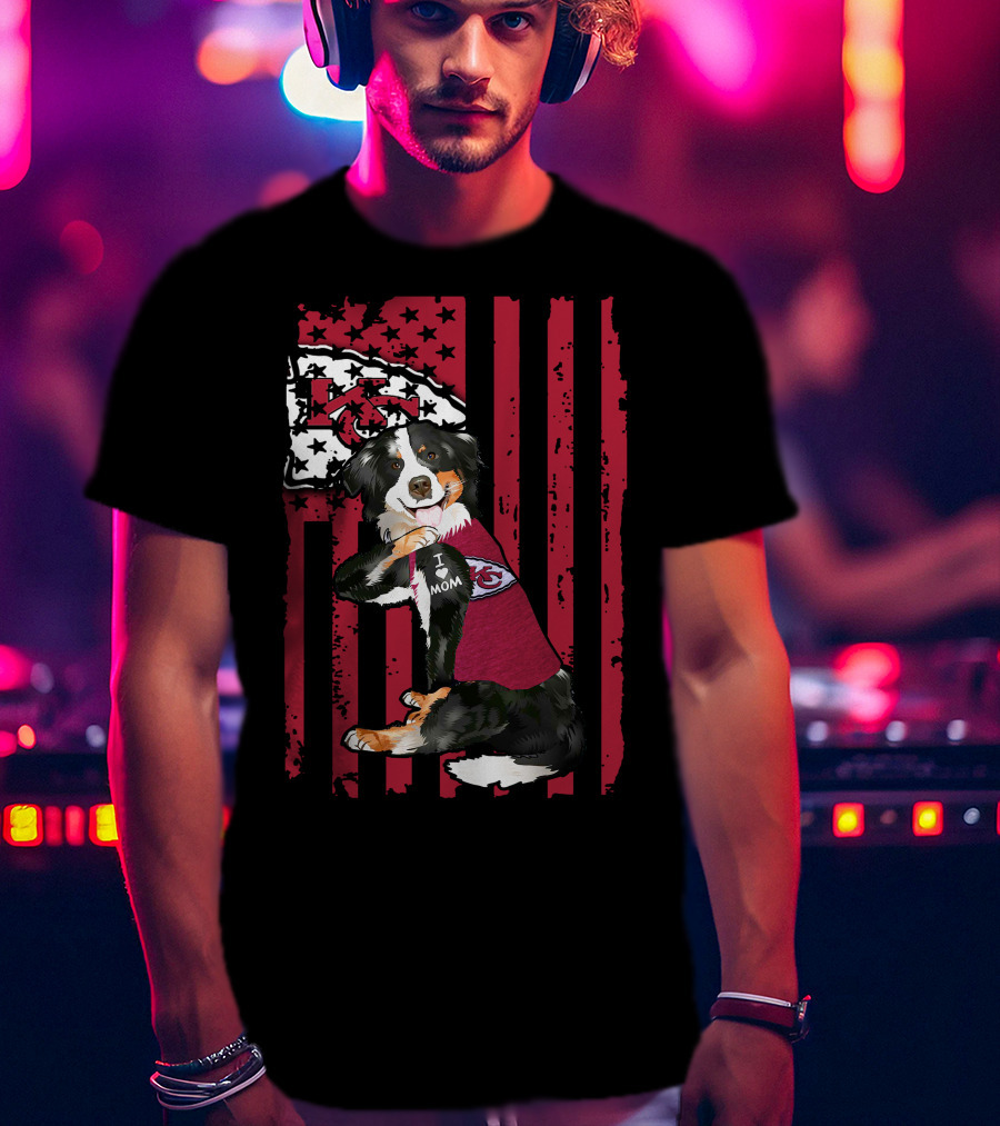 Border Collie I Mom Kansas City Chiefs Fan Flag T-Shirt