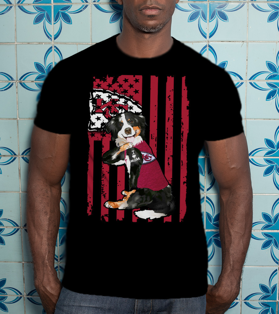Border Collie I Mom Kansas City Chiefs Fan Flag T-Shirt
