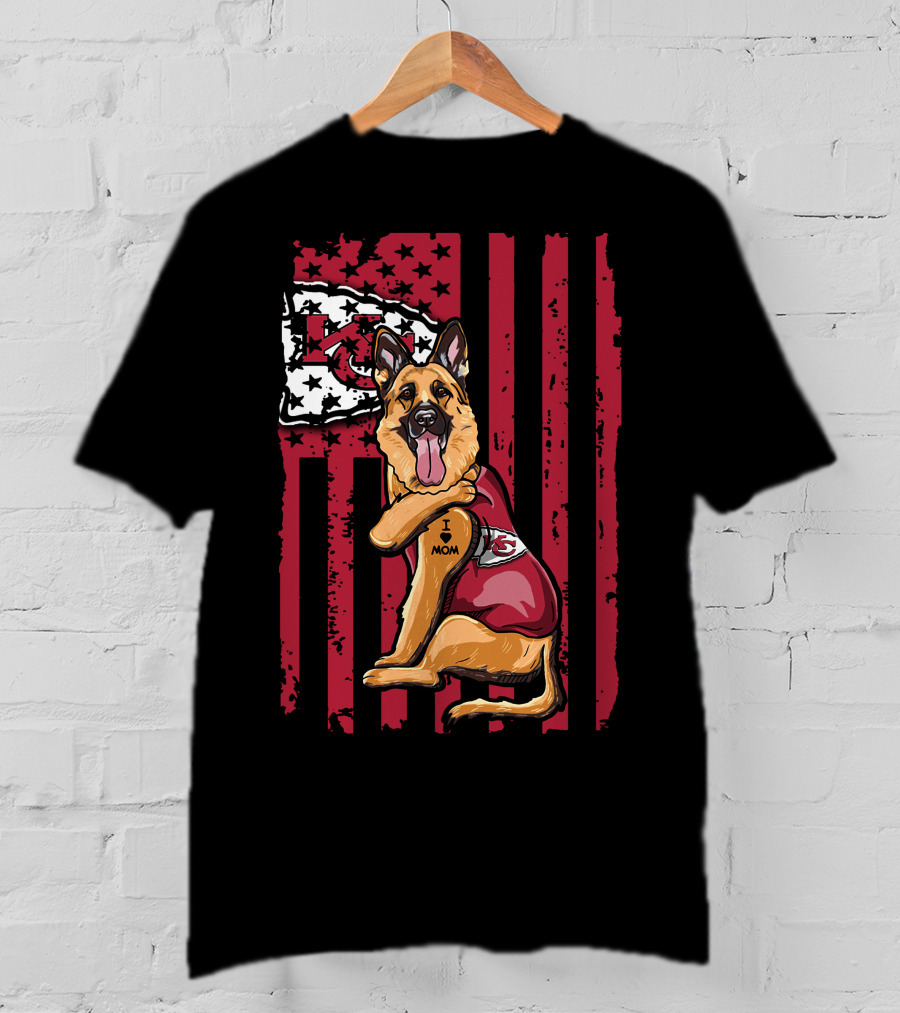 German Shepherd Kansas City Chiefs Flag I Love Mom T-Shirt