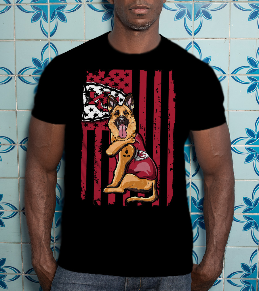 German Shepherd Kansas City Chiefs Flag I Love Mom T-Shirt