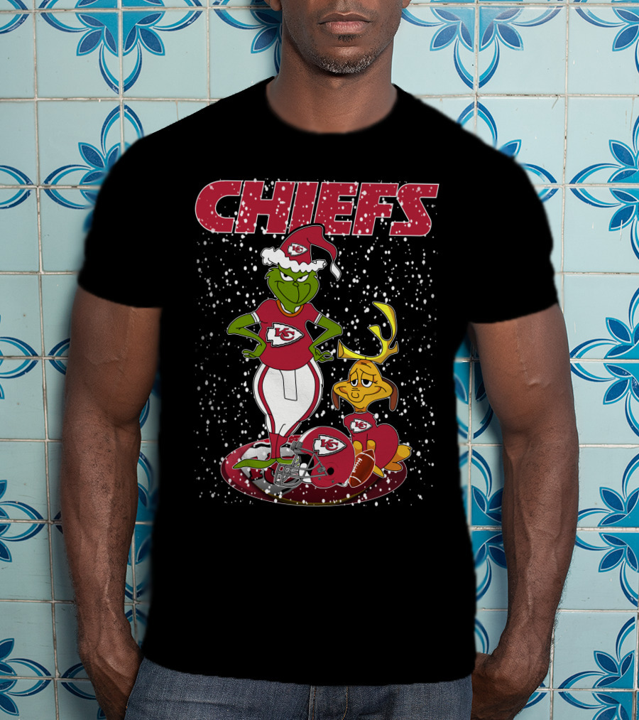 Grinch Chiefs Kansas City Christmas Snow Football T-Shirt