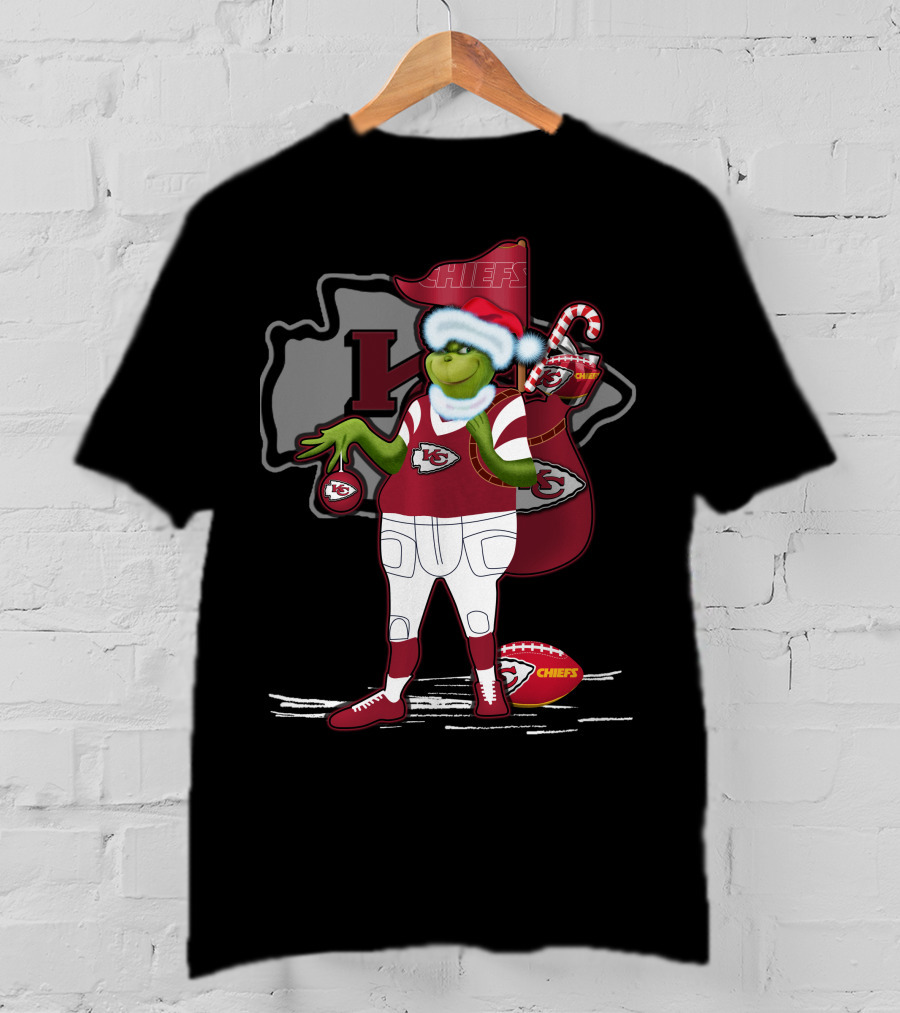 Grinchxmas Kansas City Chiefs Santa Football Holiday T-Shirt