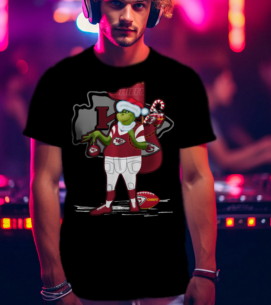 Grinchxmas Kansas City Chiefs Santa Football Holiday T-Shirt
