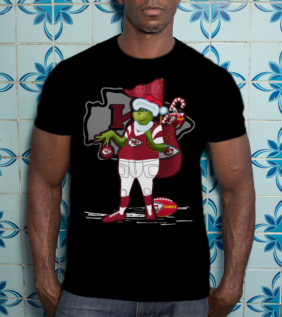 Grinchxmas Kansas City Chiefs Santa Football Holiday T-Shirt