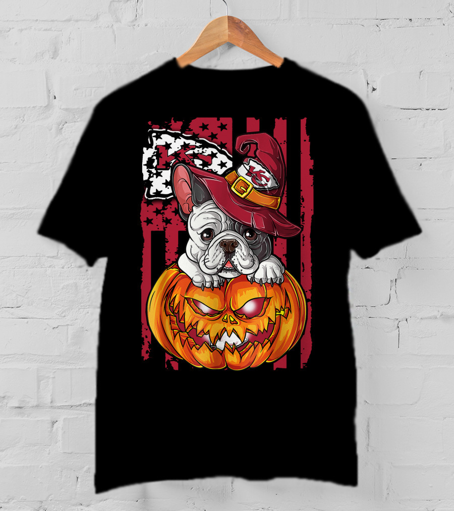 Hlw Bulldog Kansas City Chiefs Halloween Pumpkin Wizard Hat T-Shirt